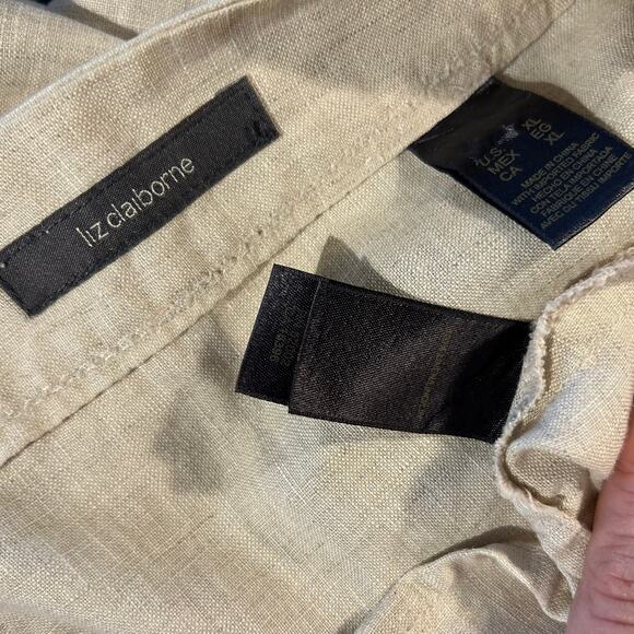 Liz Claiborne 100% Linen Blouse Top Tunic Beige SZ XL Button Front Boho Cottage - Picture 7 of 8